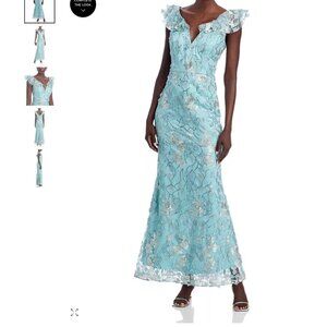 NWT Eliza J V-Neck 3D Flower Sleeveless Gown in Sage Size 14